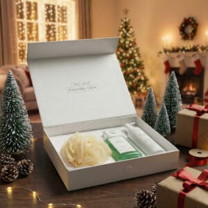 bright perfect body wash + body lotion + bath puff